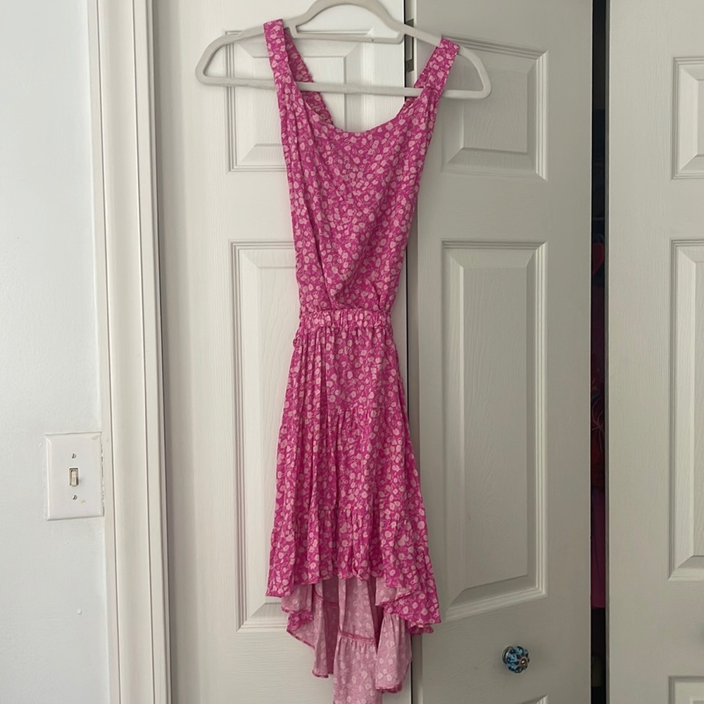 Pink and white backless mini dress